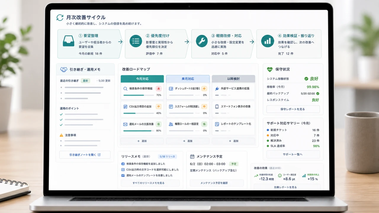 作った後も運用しながら改善を続けているイメージ